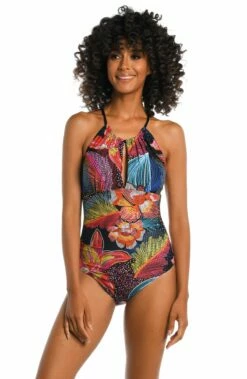 Sunlit Soiree High-Neck Keyhole One Piece