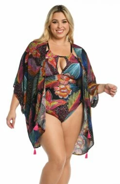 Sunlit Soiree Kimono Cover Up -Lablanca Sales Shop LB3VH63W BLK F 1