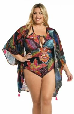 Sunlit Soiree Kimono Cover Up -Lablanca Sales Shop LB3VH63W BLK F 2