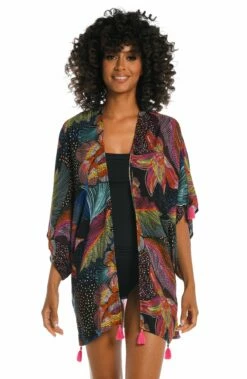 Sunlit Soiree Kimono Cover Up -Lablanca Sales Shop LB3VH63 BLK F 1