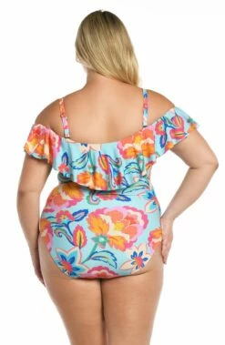 Breezy Beauty Off Shoulder Ruffle One Piece -Lablanca Sales Shop LB3VP11W ICB B 1