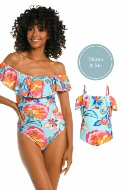 Breezy Beauty Off Shoulder Ruffle One Piece -Lablanca Sales Shop LB3VP11 MamaandMe 1