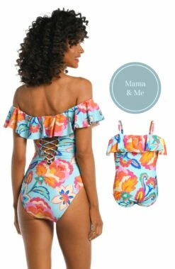Breezy Beauty Off Shoulder Ruffle One Piece -Lablanca Sales Shop LB3VP11 MamaandMe 2