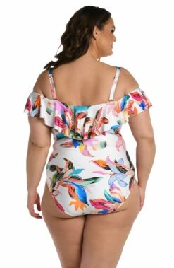 Paradise City Off Shoulder Ruffle One Piece -Lablanca Sales Shop LB3ZD11W MLT B