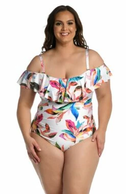 Paradise City Off Shoulder Ruffle One Piece -Lablanca Sales Shop LB3ZD11W MLT F