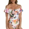 Paradise City Off Shoulder Ruffle One Piece -Lablanca Sales Shop LB3ZD11 MLT F