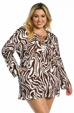 Fierce Lines Lace Up V-Neck Tunic - FINAL SALE 13 Fierce Lines Lace Up V-Neck Tunic - FINAL SALE -Lablanca Sales Shop LB3ZG55W MLT F 1