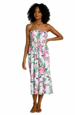 Mystic Palms Smocked Bandeau Midi Dress - FINAL SALE