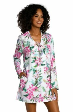 Mystic Palms Lace Up V-Neck Tunic - FINAL SALE