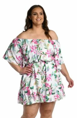 Mystic Palms Off-The-Shoulder Cover Up Dress - FINAL SALE -Lablanca Sales Shop LB3ZL59W MLT F 1