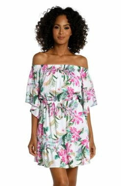 Mystic Palms Off-The-Shoulder Cover Up Dress - FINAL SALE -Lablanca Sales Shop LB3ZL59 MLT F 1
