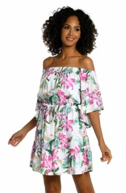 Mystic Palms Off-The-Shoulder Cover Up Dress - FINAL SALE