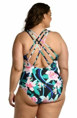 Nightfall Blooms Multi-Strap Cross-Back One Piece - FINAL SALE -Lablanca Sales Shop LB3ZM22W BLK B 1