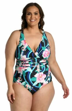 Nightfall Blooms Multi-Strap Cross-Back One Piece - FINAL SALE -Lablanca Sales Shop LB3ZM22W BLK F 1