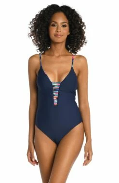 Painted Leaves Reversible Plunge One Piece 13 Painted Leaves Reversible Plunge One Piece -Lablanca Sales Shop LB3ZP09 MLT F 1