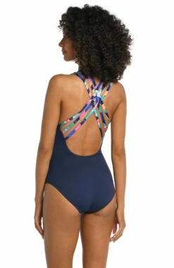 Painted Leaves Multi-Strap Cross-Back One Piece -Lablanca Sales Shop LB3ZP22 MLT B 2