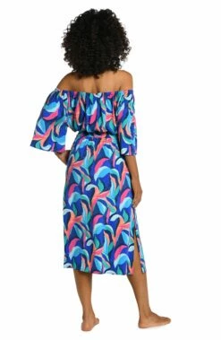 Painted Leaves Off-The-Shoulder Cover Up Dress 13 Painted Leaves Off-The-Shoulder Cover Up Dress -Lablanca Sales Shop LB3ZP58 MLT B 2