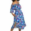 Painted Leaves Off-The-Shoulder Cover Up Dress -Lablanca Sales Shop LB3ZP58 MLT F 2