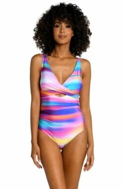 Sunset Shores Cross Front Keyhole One Piece -Lablanca Sales Shop LB3ZQ08 MLT F 1