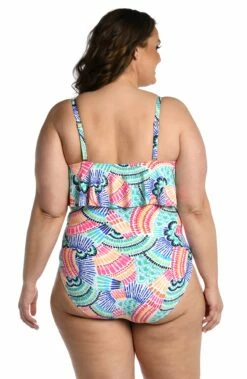 Waves Of Color Ruffled Bandeau One Piece -Lablanca Sales Shop LB3ZR20W MLT B 1
