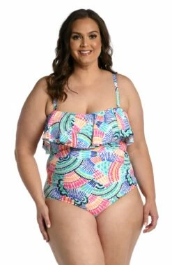 Waves Of Color Ruffled Bandeau One Piece -Lablanca Sales Shop LB3ZR20W MLT F 1