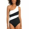 Island Goddess Shirred One Shoulder One Piece - Black 1 Island Goddess Shirred One Shoulder One Piece - Black -Lablanca Sales Shop LB3ZZ03 BLK F 1