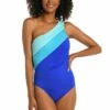 Island Goddess Shirred One Shoulder One Piece - Ice Blue 2 Island Goddess Shirred One Shoulder One Piece - Ice Blue -Lablanca Sales Shop LB3ZZ03 ICB F 1