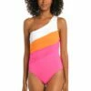 Island Goddess Shirred One Shoulder One Piece - Tangerine 2 Island Goddess Shirred One Shoulder One Piece - Tangerine -Lablanca Sales Shop LB3ZZ03 TNG F 1