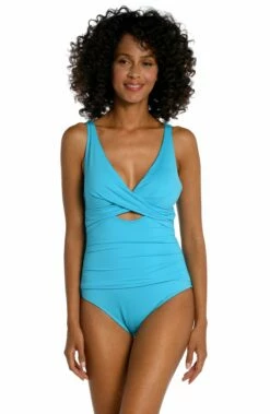 Island Goddess Cross Front Keyhole One Piece - Azul