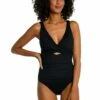 Island Goddess Cross Front Keyhole One Piece - Black