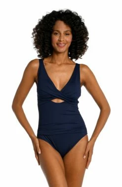 Island Goddess Cross Front Keyhole One Piece - Indigo