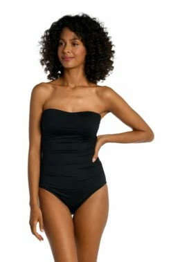 Island Goddess Shirred Bandeau One Piece - Black -Lablanca Sales Shop LB3ZZ13 BLK F 2
