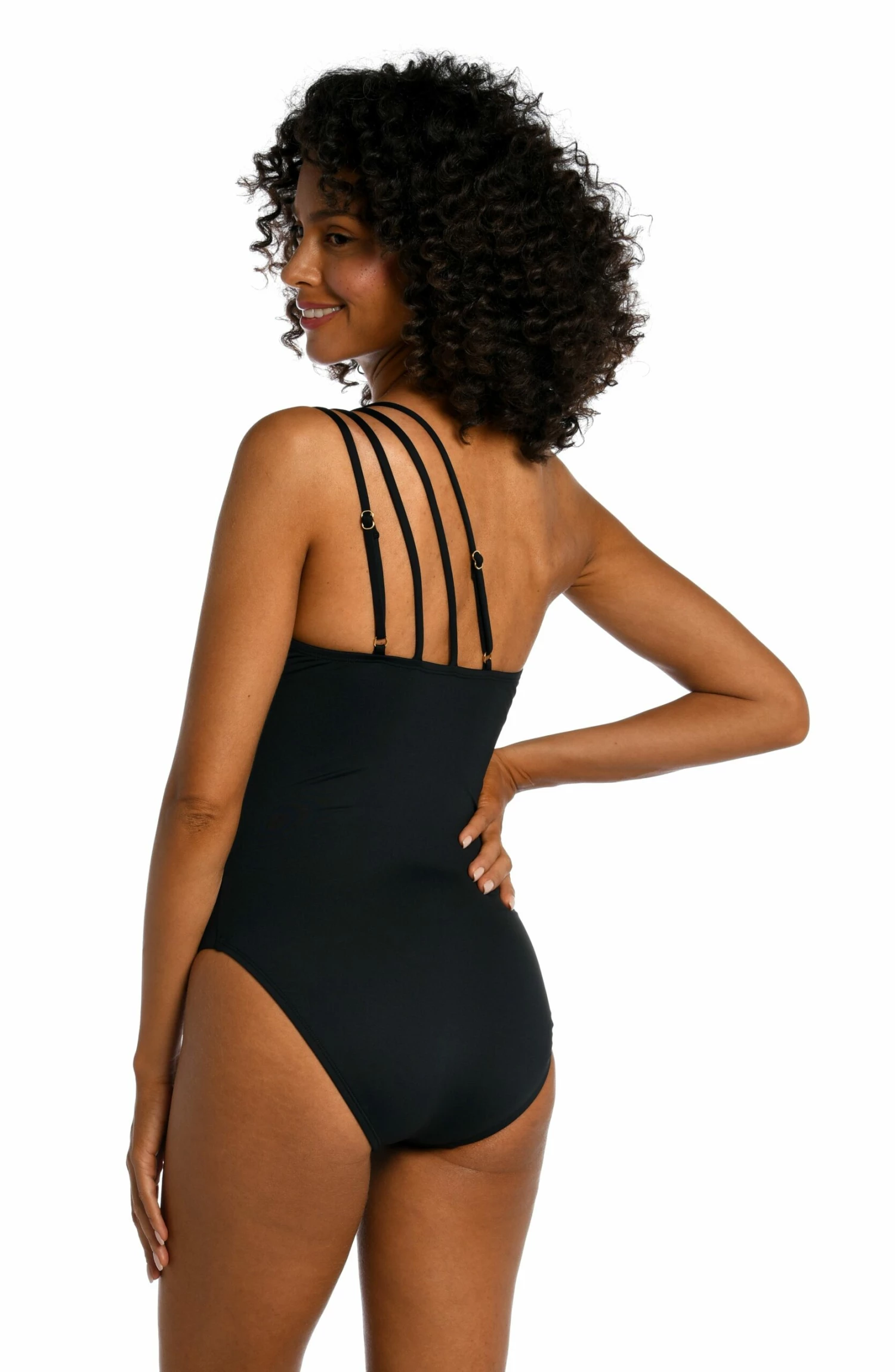 Island Goddess Strappy One Shoulder One Piece - Black 4 Island Goddess Strappy One Shoulder One Piece - Black - Image 2
