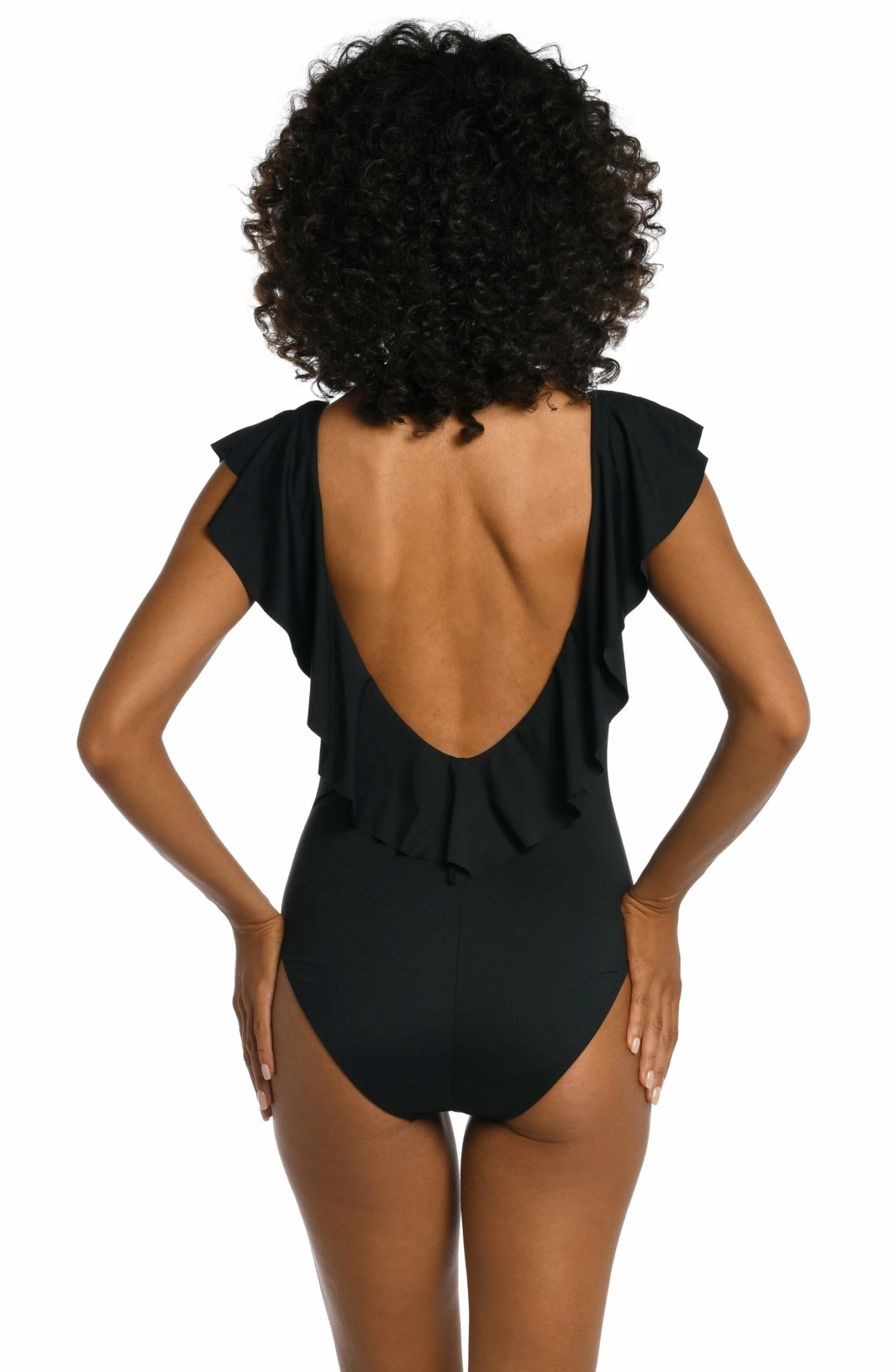 Island Goddess Ruffle Plunge One Piece - Black 4 Island Goddess Ruffle Plunge One Piece - Black - Image 2