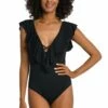 Island Goddess Ruffle Plunge One Piece - Black -Lablanca Sales Shop LB3ZZ17 BLK F 1