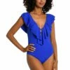 Island Goddess Ruffle Plunge One Piece - Sapphire