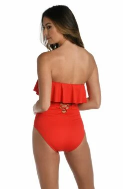 Island Goddess Ruffled Bandeau One Piece - Cherry -Lablanca Sales Shop LB3ZZ20 CHR B2