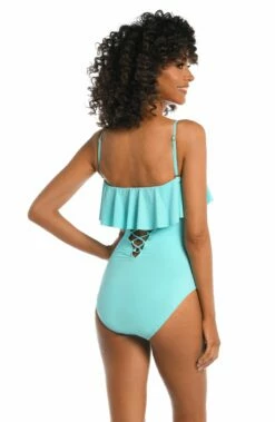 Island Goddess Ruffled Bandeau One Piece - Ice Blue 7 Island Goddess Ruffled Bandeau One Piece - Ice Blue -Lablanca Sales Shop LB3ZZ20 ICB B 1