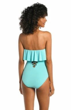 Island Goddess Ruffled Bandeau One Piece - Ice Blue 9 Island Goddess Ruffled Bandeau One Piece - Ice Blue -Lablanca Sales Shop LB3ZZ20 ICB B 2