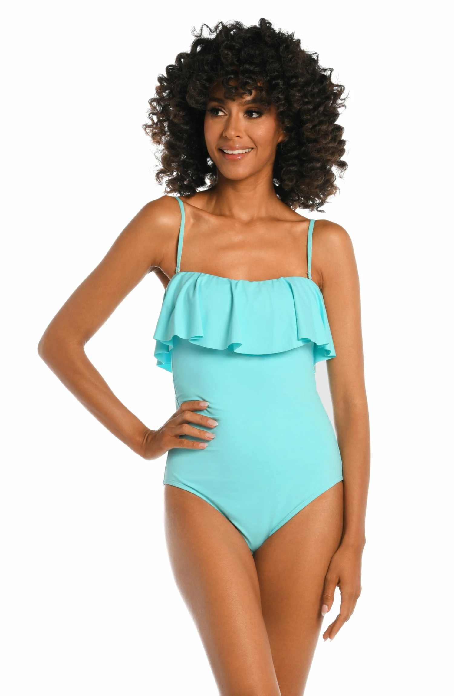 Island Goddess Ruffled Bandeau One Piece - Ice Blue 3 Island Goddess Ruffled Bandeau One Piece - Ice Blue