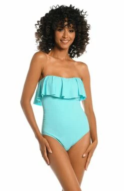 Island Goddess Ruffled Bandeau One Piece - Ice Blue 8 Island Goddess Ruffled Bandeau One Piece - Ice Blue -Lablanca Sales Shop LB3ZZ20 ICB F 2