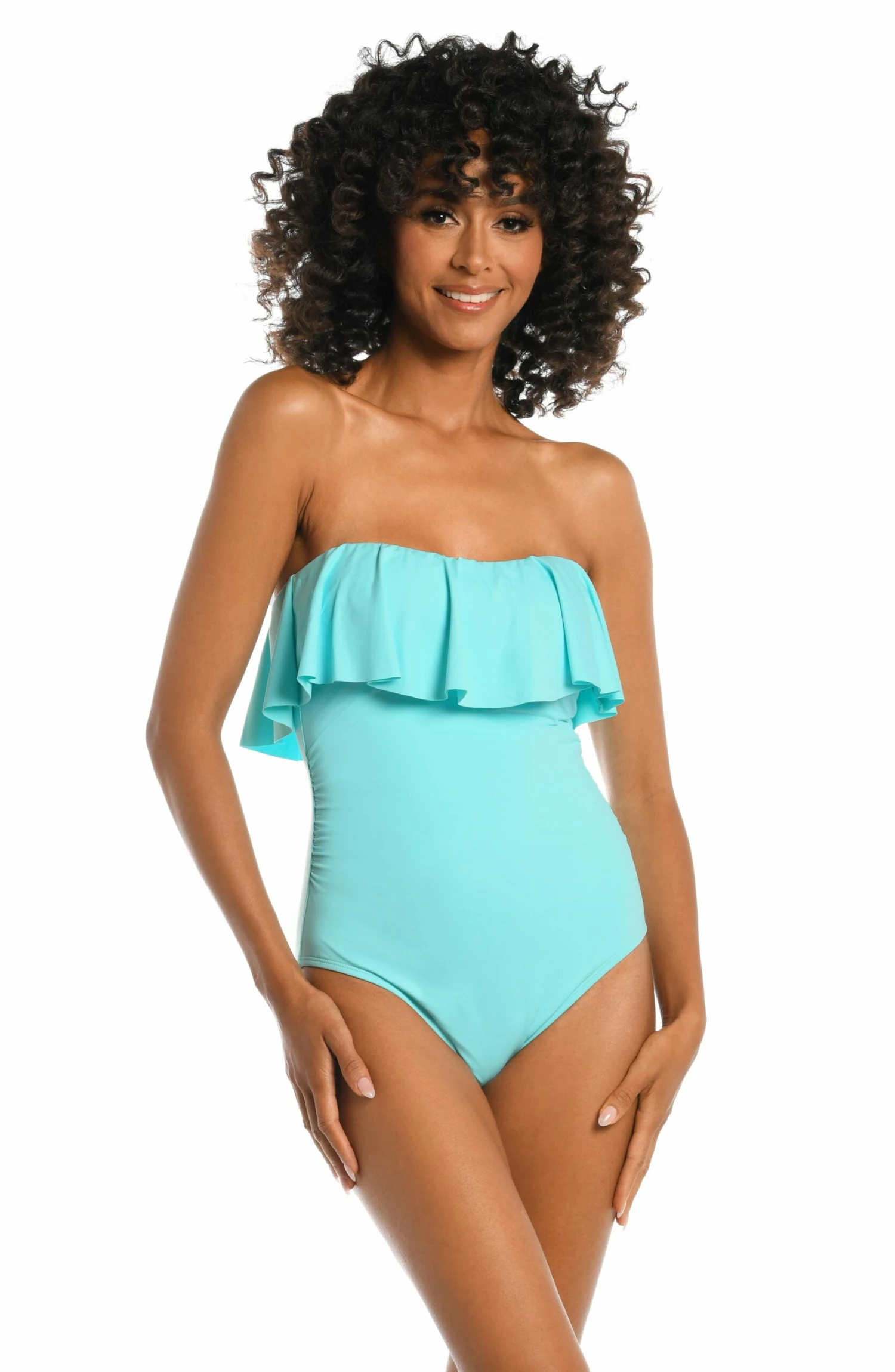 Island Goddess Ruffled Bandeau One Piece - Ice Blue 5 Island Goddess Ruffled Bandeau One Piece - Ice Blue - Image 3
