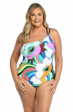 Sun Catcher Lace Back One Shoulder One Piece -Lablanca Sales Shop LB4BA14W MLT F 1