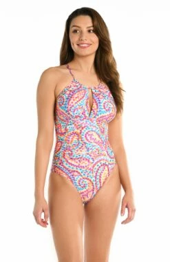 Pebble Beach High-Neck Keyhole One Piece