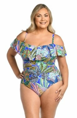 Neon Nights Off Shoulder Ruffle One Piece -Lablanca Sales Shop LB4BF11W MLT F 1