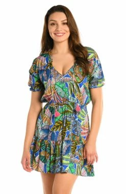 Neon Nights Short Sleeve Cover Up Dress 7 Neon Nights Short Sleeve Cover Up Dress -Lablanca Sales Shop LB4BF43 MLT F 1