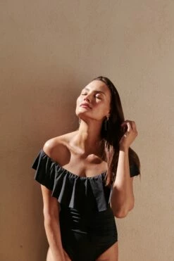 Island Goddess Off Shoulder Ruffle One Piece - Black -Lablanca Sales Shop Look 06 LB0IG11 BLK 0376