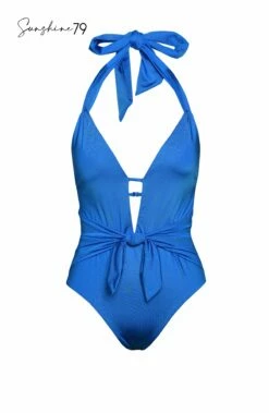 Sunshine 79 Gypset Solids V-Plunge Halter One Piece - Pacific Blue -Lablanca Sales Shop SN4HF07 PCB 3D Logo