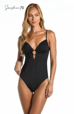 Sunshine 79 Gypset Solids Over The Shoulder Keyhole One Piece - Black