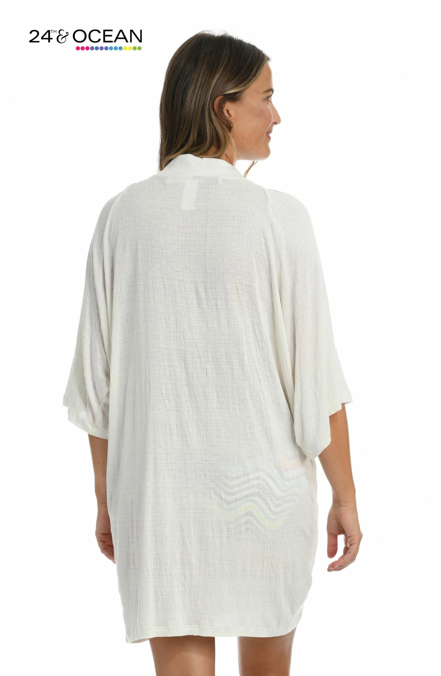 24th & Ocean Solid Lace-Up Tunic Swimsuit Cover Up 3 24th & Ocean Solid Lace-Up Tunic Swimsuit Cover Up - Image 2